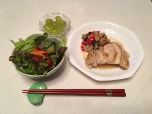 鶏の蒸し焼き 和風ラタトゥイユ添え